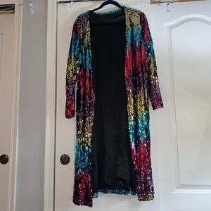 Multi color sequin maxi cardigan